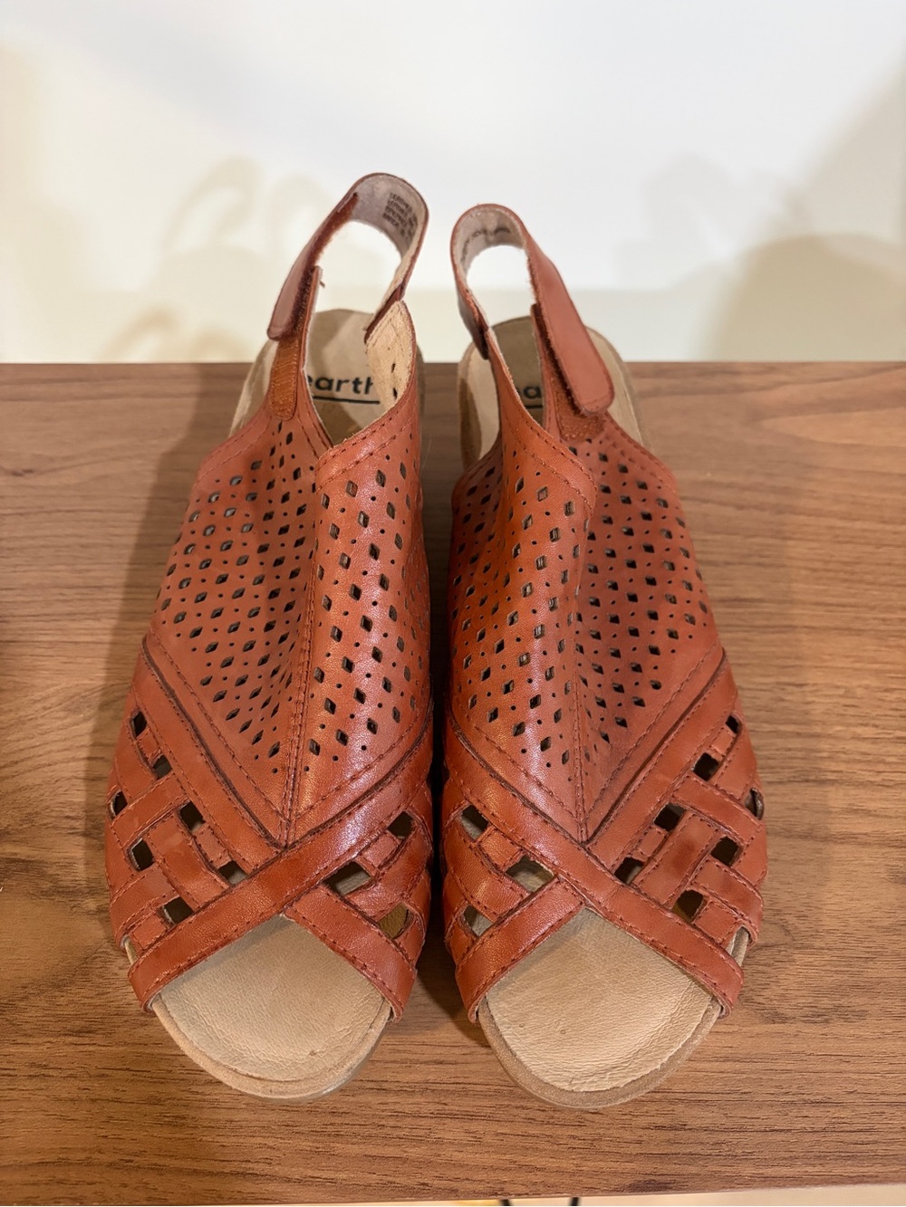 Earth Pisa Galli Wedge Terracota Leather Comfort Sandals Women Sz 8.5 Open Toe